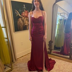 Glamorous Burgundy Prom Dress with Slit
